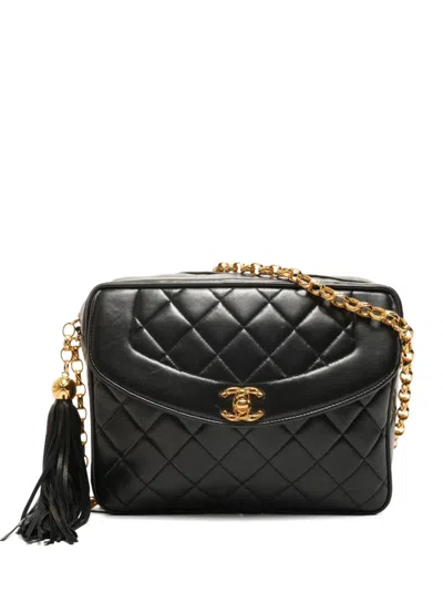 Pre-owned Chanel 1986-1988 Camara Bag Quilted Tassel Shoulder Bag In Black