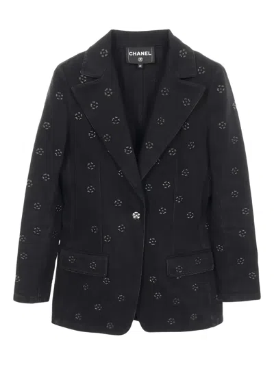 Pre-owned Chanel 1986-1988 Camellia Blazer In Black