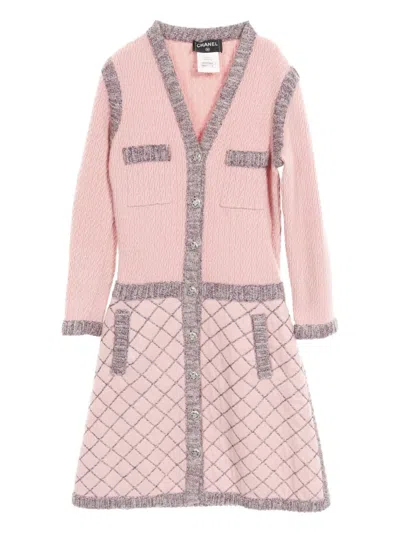 Pre-owned Chanel 1986-1988 Camellia Buttoned Knitted Dress In Multi