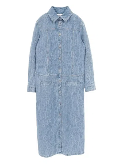 Pre-owned Chanel 1986-1988 Camellia-pattern Midi Dress In Blue