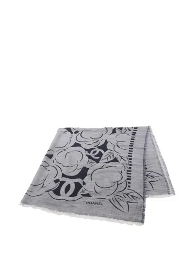 Pre-owned Chanel 1986-1988 Camellia Scarf In Gray