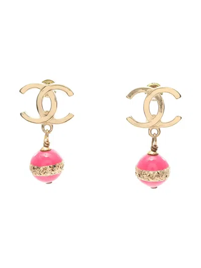 Pre-owned Chanel 1986-1988 Cc-logo Bead Earrings In Gold