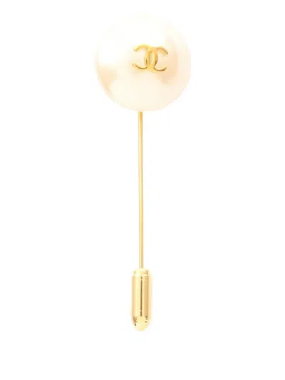 Pre-owned Chanel 1986-1988 Cc-logo Brooch In Gold