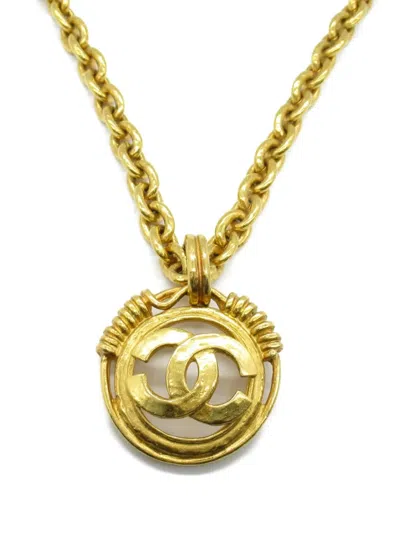 Pre-owned Chanel 1986-1988 Cc Logo Pendant Necklace In Gold