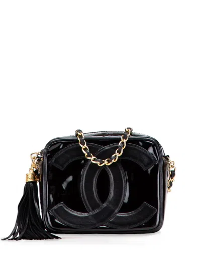 Pre-owned Chanel 1986-1988 Cc Patent Tassel Camera Bag Crossbody Bag In Black