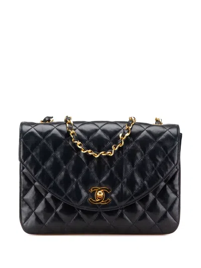 Pre-owned Chanel 1986-1988 Cc Quilted Lambskin Round Flap Crossbody Bag In Blue