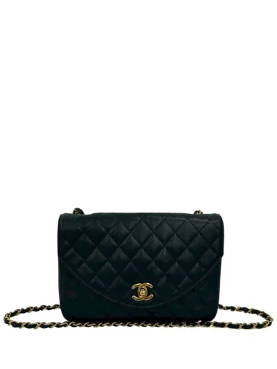 Pre-owned Chanel 1986-1988 Cc Quilted Lambskin Round Flap Crossbody Bag In Blue
