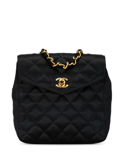 Pre-owned Chanel 1986-1988 Cc Quilted Satin Crossbody Bag In 黑色