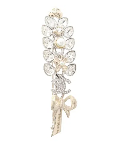 Pre-owned Chanel 1986-1988 Cc Rhinestone Brooch In Gold