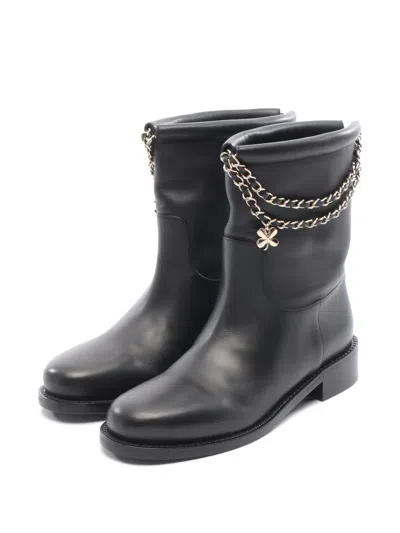 Pre-owned Chanel 1986-1988 Chain-detail Boots In Black