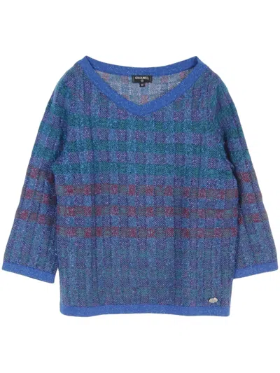 Pre-owned Chanel 1986-1988 Checked Knitted T-shirt In Blue