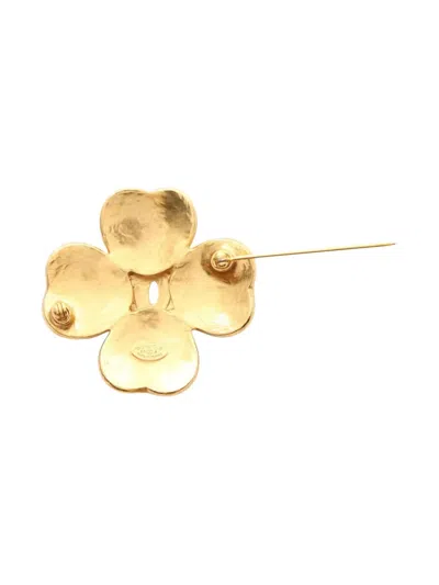 Pre-owned Chanel 1986-1988 Clover Brooch In Gold