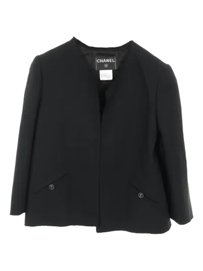 Pre-owned Chanel 1986-1988 Coco Button No-collar Jacket In Black