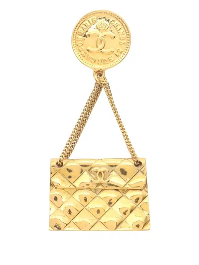 Pre-owned Chanel 1986-1988 Coco Mark Bag-motif Brooch In Gold