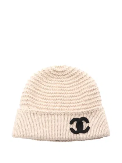 Pre-owned Chanel 1986-1988 Coco Mark Beanie Hat In Neutral