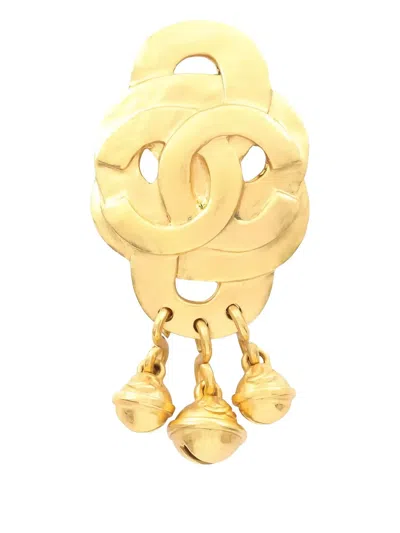 Pre-owned Chanel 1986-1988 Coco Mark Bells Brooch In Gold