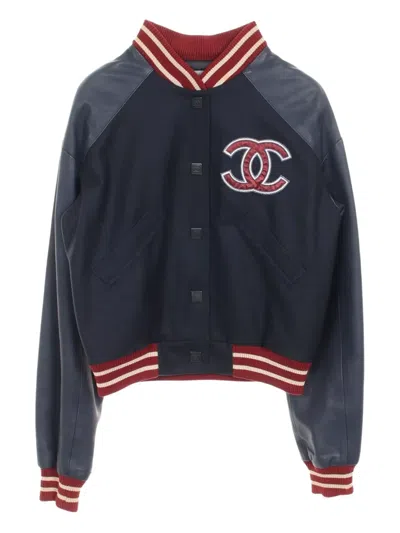 Pre-owned Chanel 1986-1988 Coco Mark Bomber Jacket In Blue