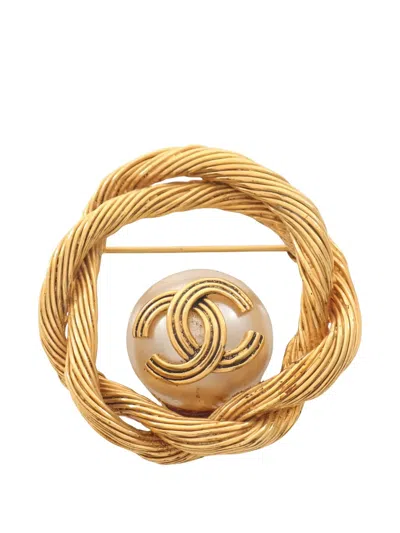 Pre-owned Chanel 1986-1988 Coco-mark Brooch In Gold