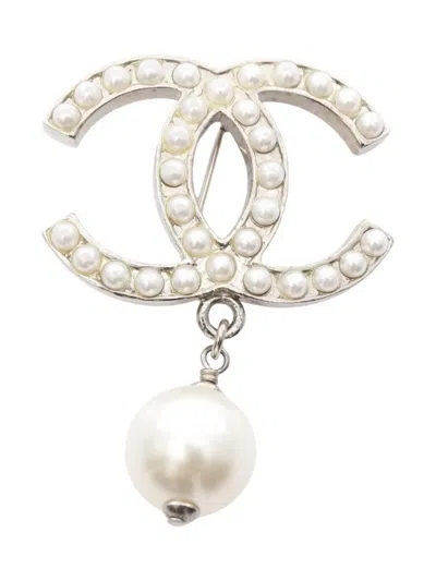 Pre-owned Chanel 1986-1988 Coco Mark Brooch In Silver