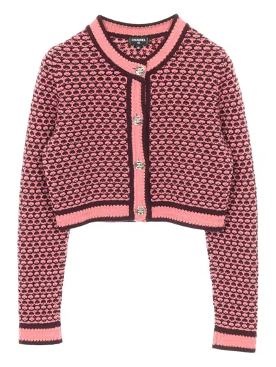 Pre-owned Chanel 1986-1988 Coco-mark-button Cropped Cardigan In Pink