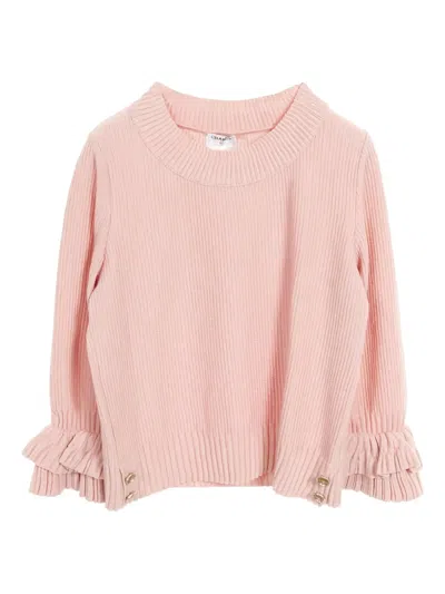Pre-owned Chanel 1986-1988 Coco Mark Button Frill Sweater In Pink