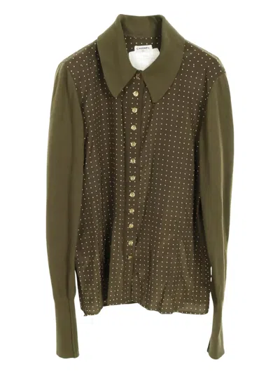 Pre-owned Chanel 1986-1988 Coco Mark Button Knit Top In Green