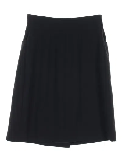 Pre-owned Chanel 1986-1988 Coco-mark Buttoned Wrap Skirt In Black