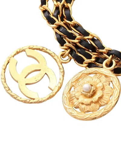 Pre-owned Chanel 1986-1988 Coco Mark Camellia Bracelet In Gold