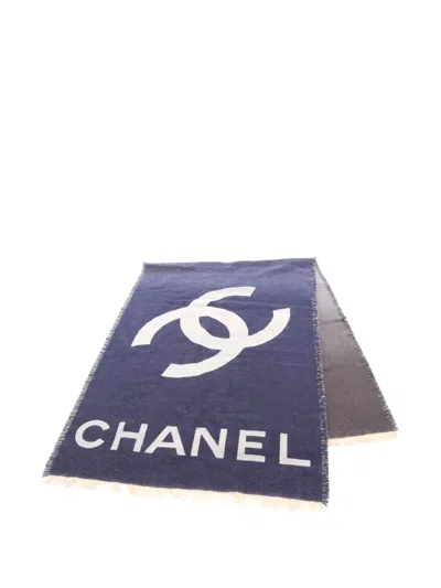 Pre-owned Chanel 1986-1988 Coco Mark Cashmere Shawl In Blue