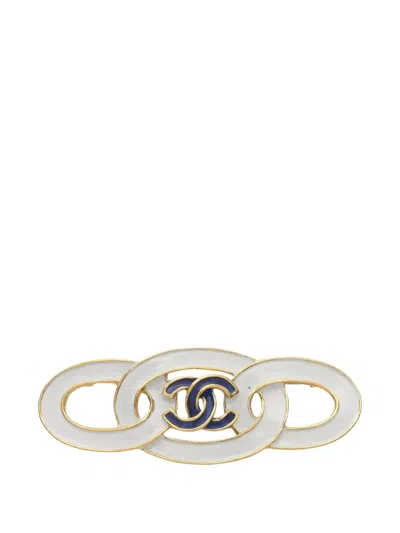 Pre-owned Chanel 1986-1988 Coco Mark Chain-motif Brooch In Gold