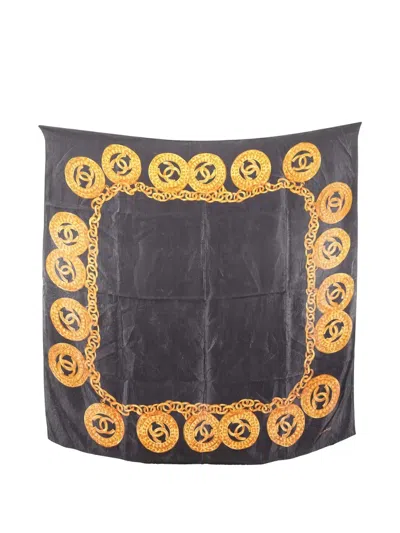 Pre-owned Chanel 1986-1988 Coco Mark Chain Scarf In Black