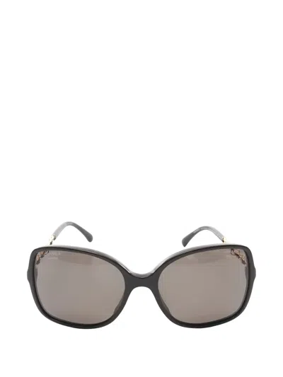 Pre-owned Chanel 1986-1988 Coco Mark Chain Sunglasses In Black