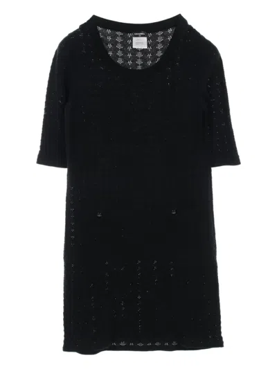 Pre-owned Chanel 1986-1988 Coco Mark Cotton Dress In Black