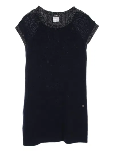 Pre-owned Chanel 1986-1988 Coco Mark Cotton Dress In Blue