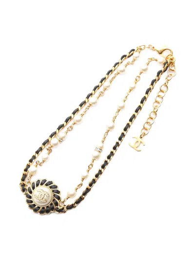 Pre-owned Chanel 1986-1988 Coco Mark Double Chain Choker In Gold