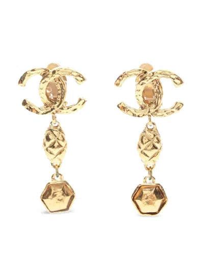 Pre-owned Chanel 1986-1988 Coco Mark Drop Earrings In Gold