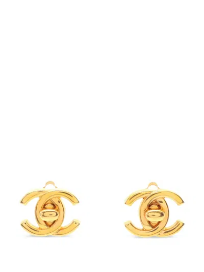 Pre-owned Chanel 1986-1988 Coco Mark Earrings In Gold