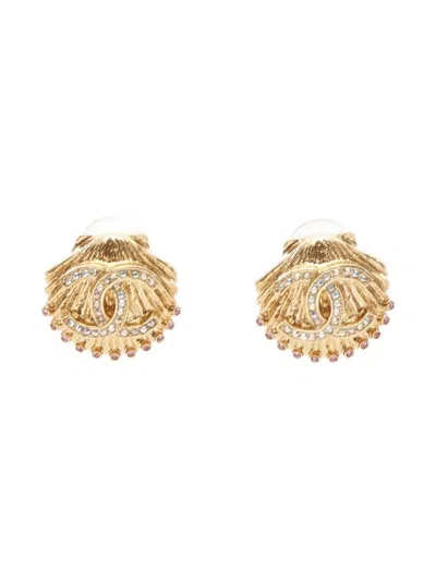 Pre-owned Chanel 1986-1988 Coco Mark Earrings In Gold