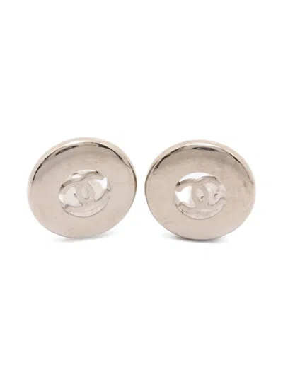 Pre-owned Chanel 1986-1988 Coco Mark Earrings In Silver