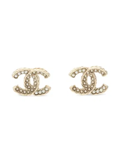 Pre-owned Chanel 1986-1988 Coco-mark Faux-pearl Earrings In Gold
