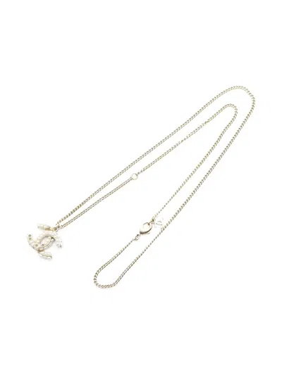 Pre-owned Chanel 1986-1988 Coco-mark Faux-pearl Necklace In Gold
