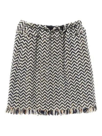 Pre-owned Chanel 1986-1988 Coco Mark Frayed Skirt In Blue