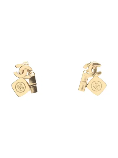 Pre-owned Chanel 1986-1988 Coco Mark Gp Charm Earrings In Gold