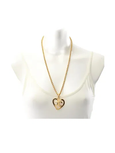 Pre-owned Chanel 1986-1988 Coco Mark Heart Necklace In Gold