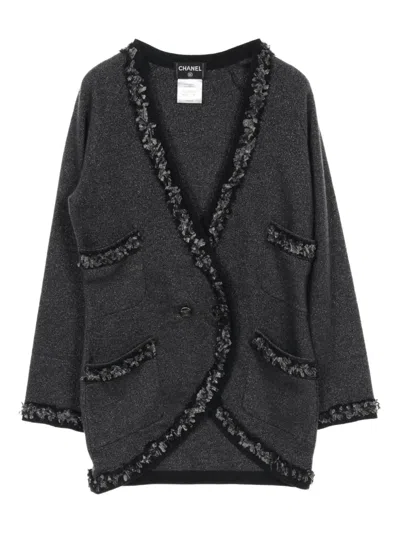 Pre-owned Chanel 1986-1988 Coco Mark Knitted Cardigan In Gray