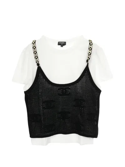 Pre-owned Chanel 1986-1988 Coco Mark Knitted-overlay T-shirt In White