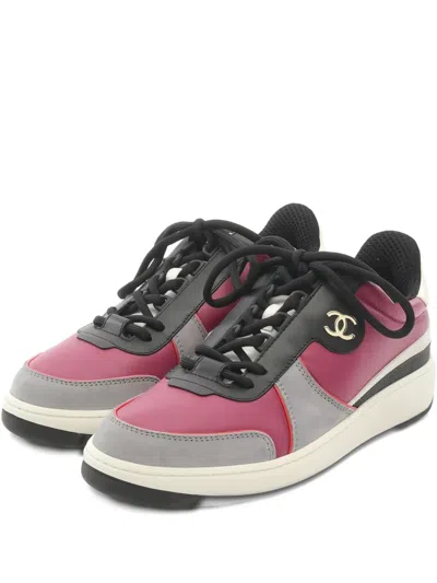Pre-owned Chanel 1986-1988 Coco Mark Leather Sneakers In Pink