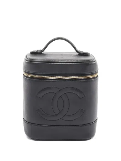 Pre-owned Chanel 1986-1988 Coco Mark Make Up Bag In Black