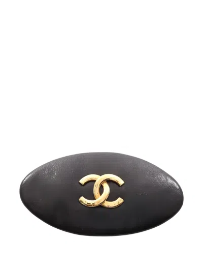 Pre-owned Chanel 1986-1988 Coco Mark Oval Hair Clip In Black