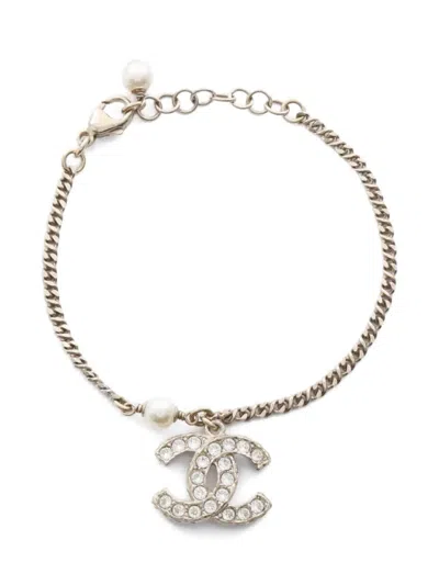 Pre-owned Chanel 1986-1988 Coco Mark Pearl Bracelet In Gold